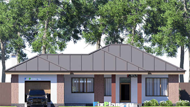 Проект одноэтажного дома F-19349 — фасад