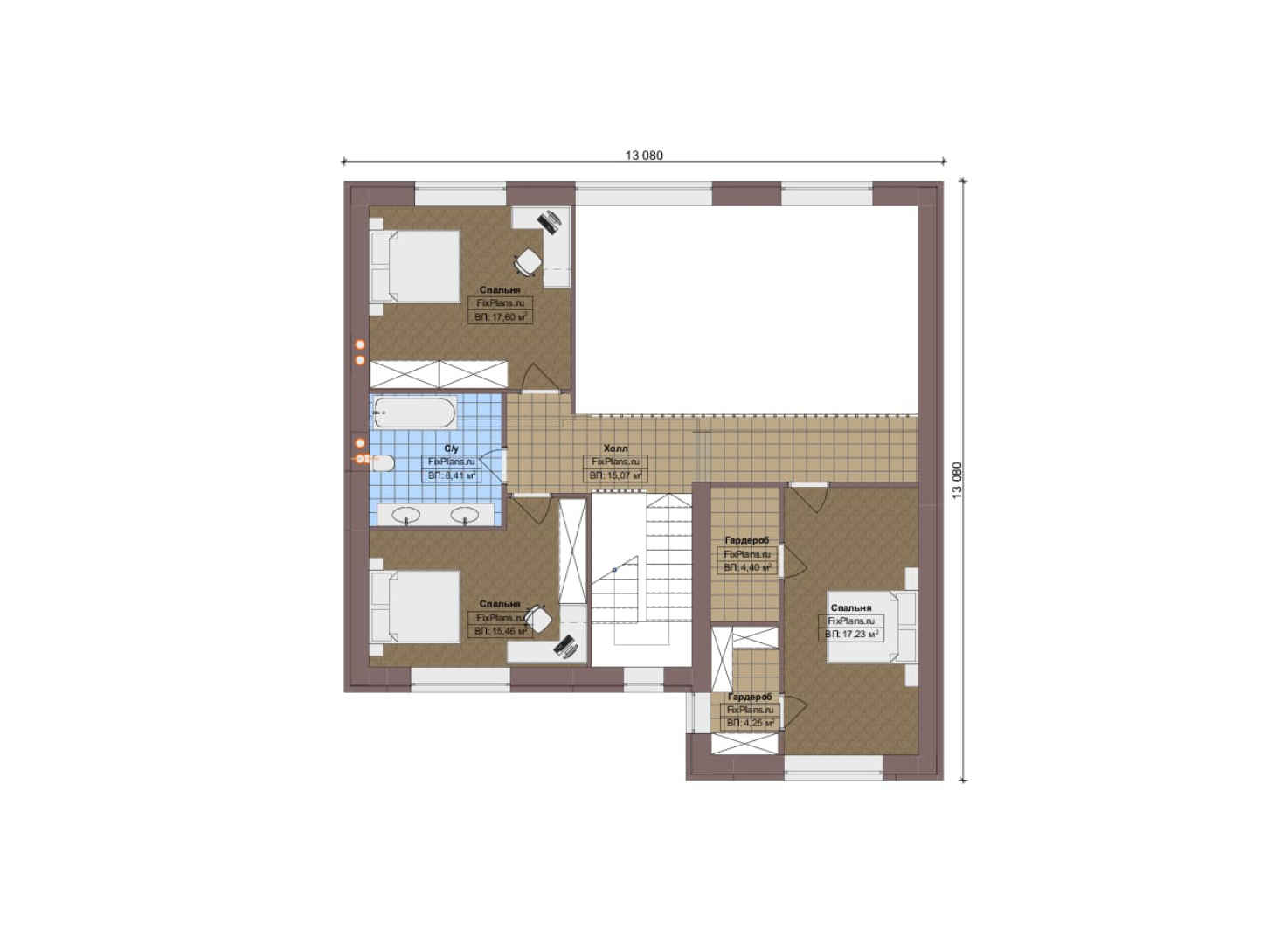 Планировка 2-го этажа, Проект дома с мансардой F-6497