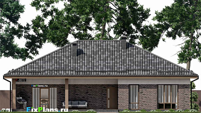 Проект одноэтажного дома F-8072 — фасад