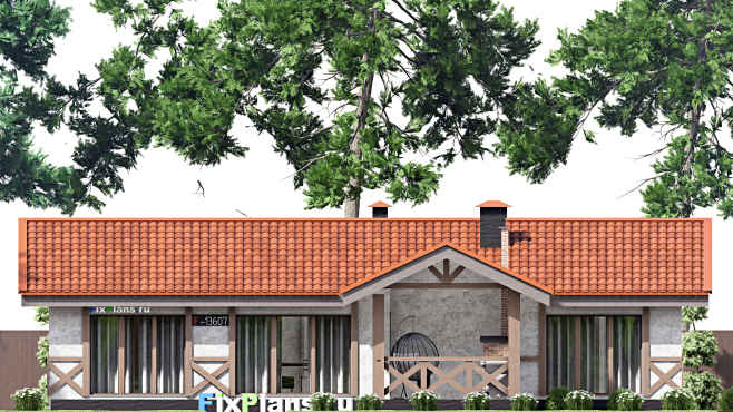 Проект одноэтажного дома F-13607 — фасад