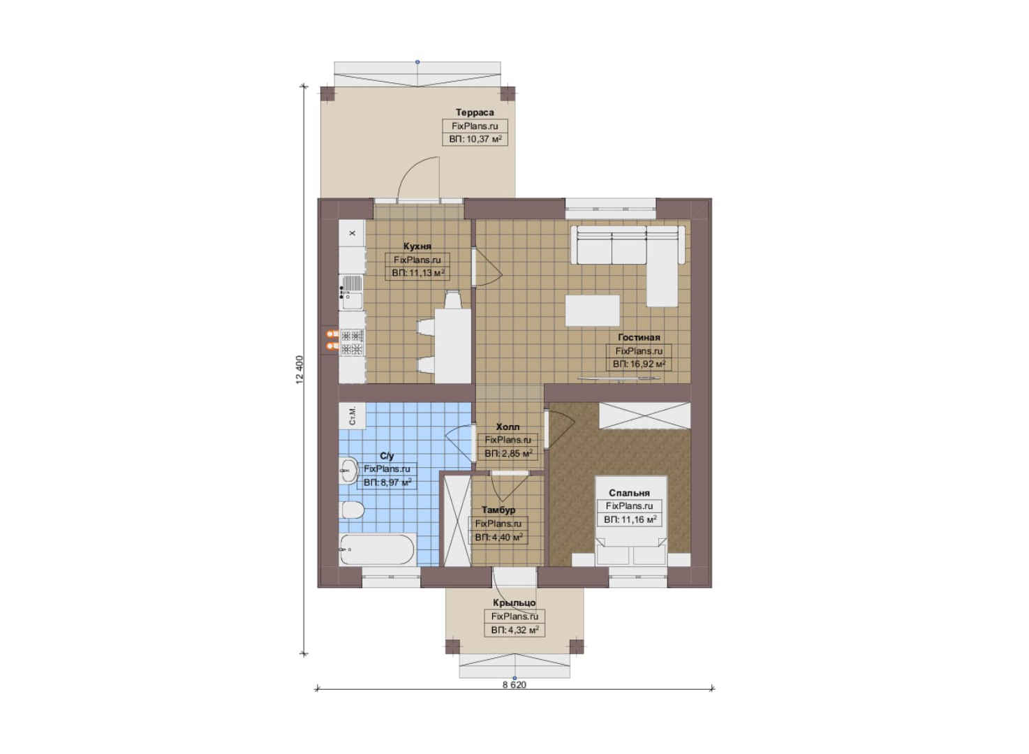 Планировка 1-го этажа, Проект одноэтажного дома F-9503