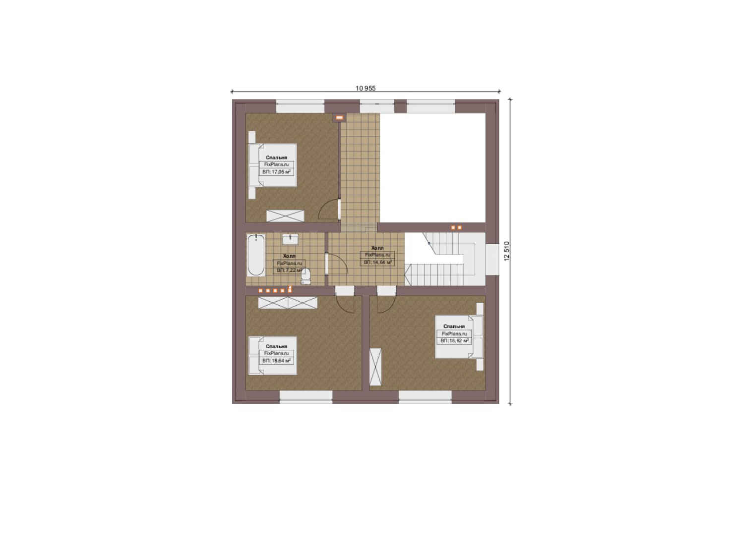Планировка 2-го этажа, Проект дома с мансардой F-9692