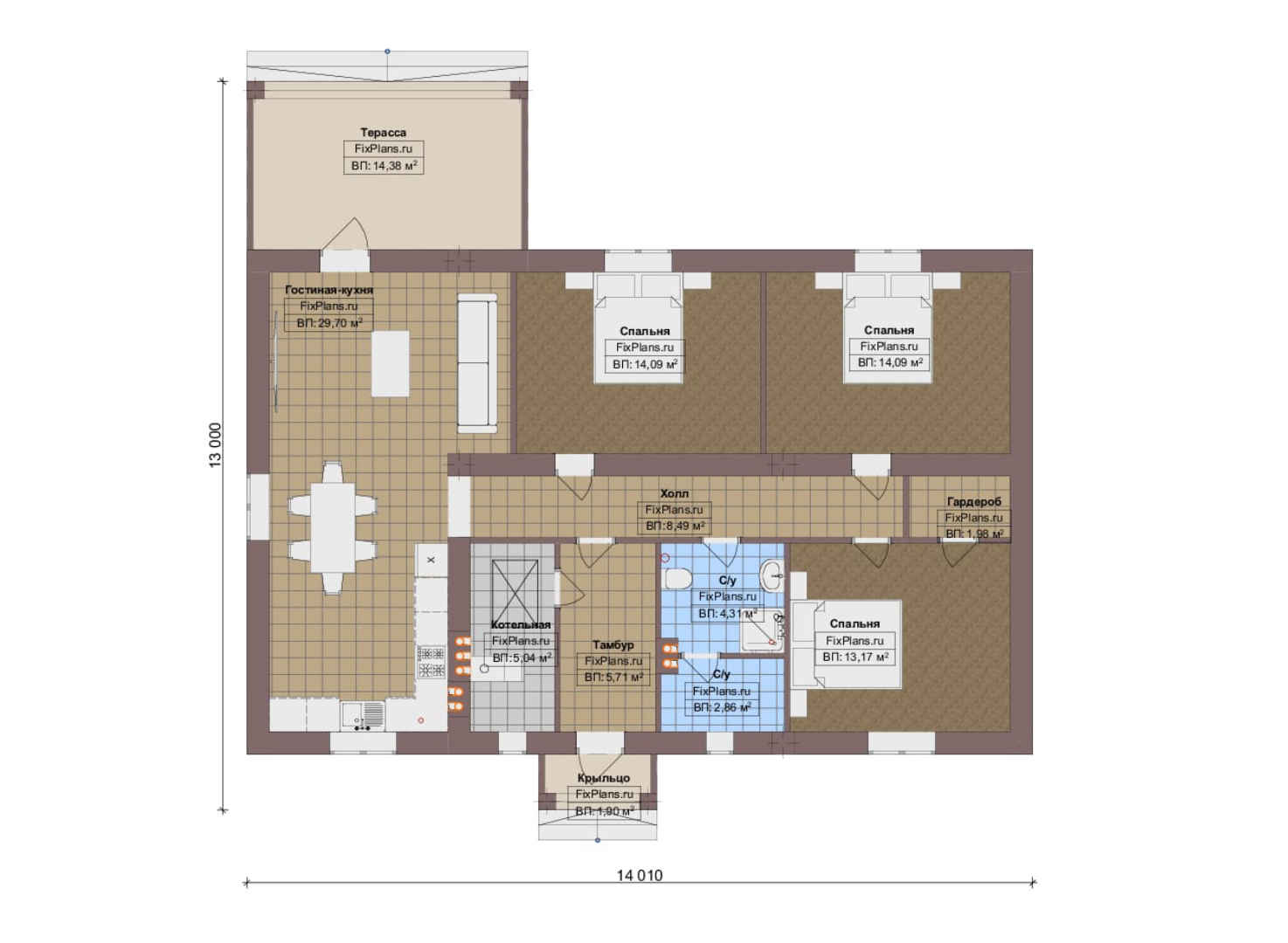Планировка 1-го этажа, Проект двухэтажного дома F-17369