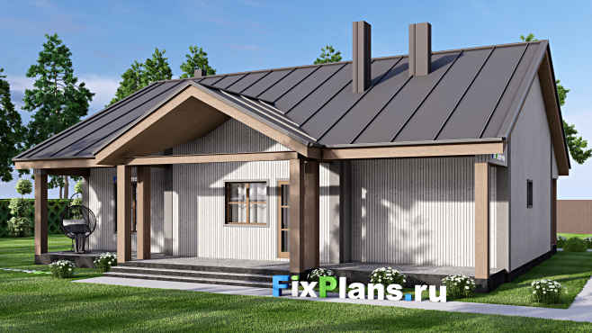 Проект одноэтажного дома F-16388 — вид со двора