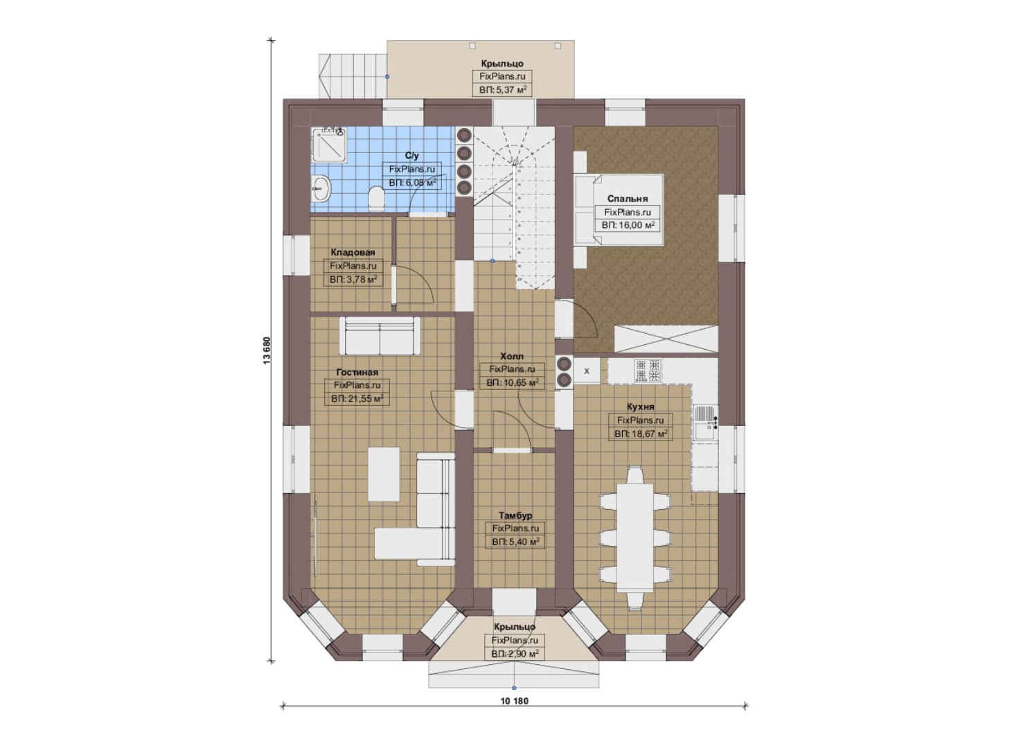 Планировка 2-го этажа, Проект двухэтажного дома F-17468